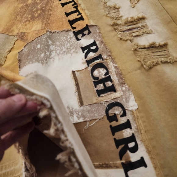 Upcycled Couture concept Designer Maxi Skirt Mustard Denim ShabbyChic - Picture 5 of 16